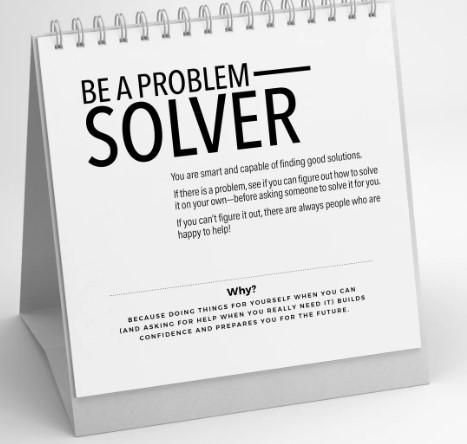 A flip calendar page reading 'Be a Problem Solver'