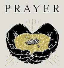 Art print titled 'Prayer' showing hands holding a nest